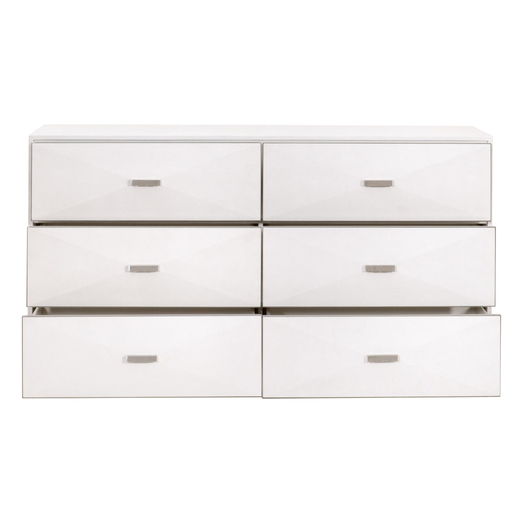 Wynn Shagreen 6-drawer double dresser by Essentials For Living in pearl faux shagreen with brushed steel handles