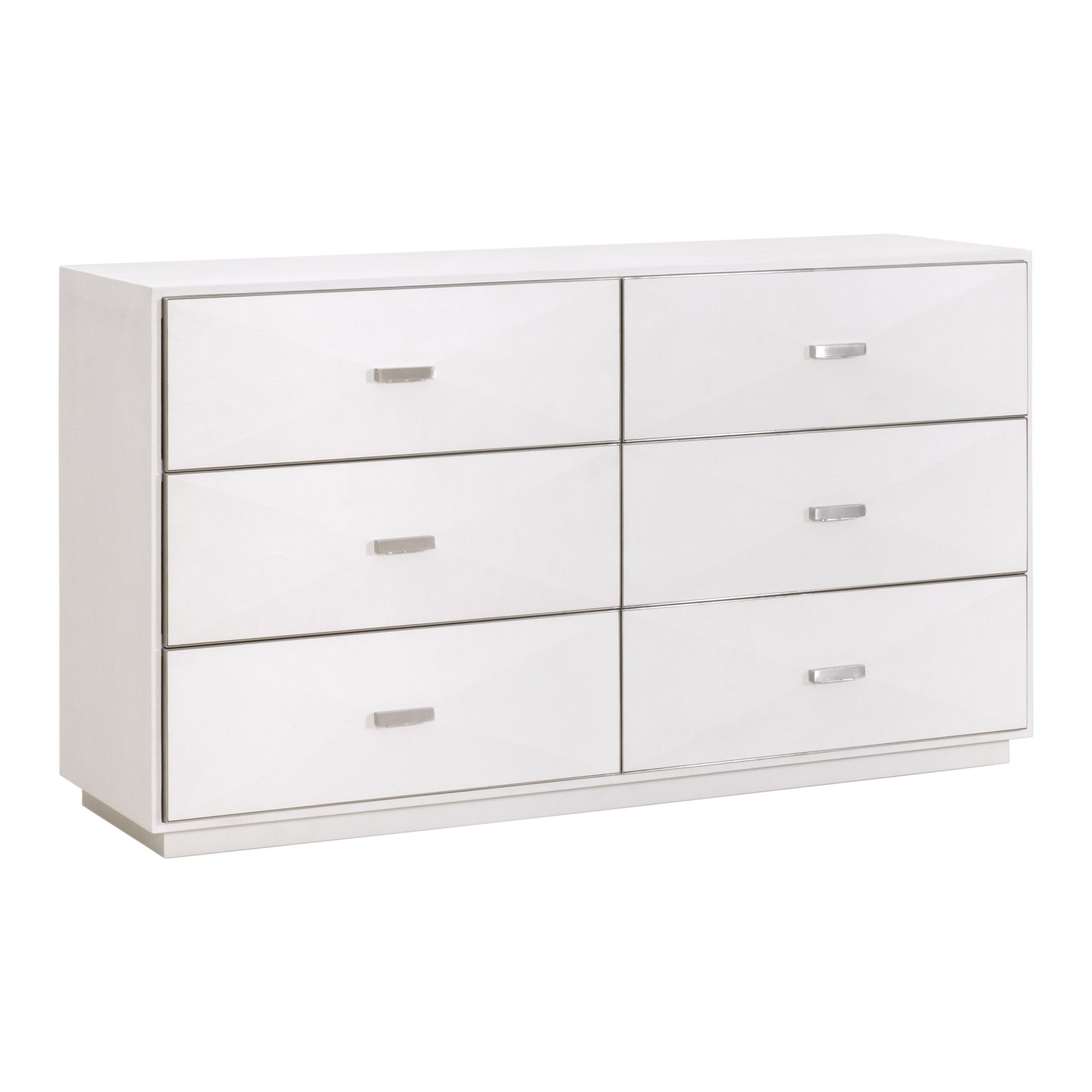 Pearl faux shagreen 6-drawer double dresser by Essentials For Living with brushed stainless steel handles and felt-lined drawers